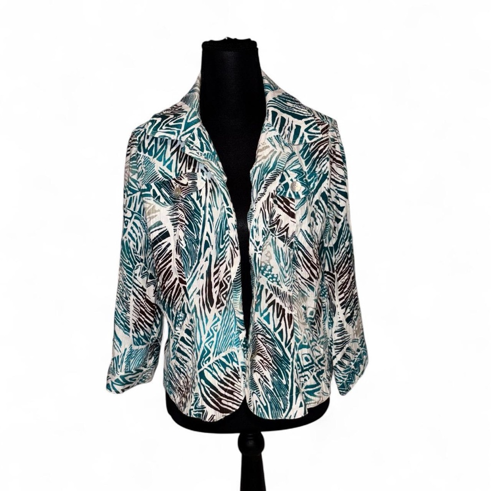 Ruby Rd. Teal and Brown Patterned Blazer